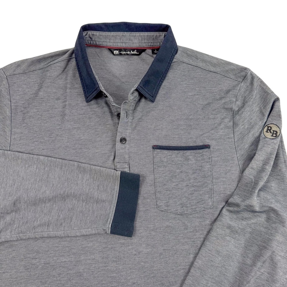Travis Mathew Polo Shirt Mens Large Gray Long Sleeve Pima Cotton Golf Logo LS